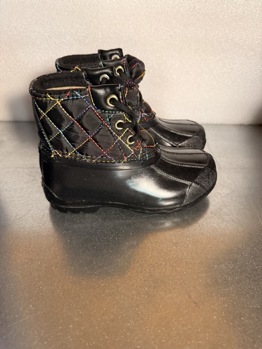 Sperry Port Boot Black Rainbow Quilted Duck Boots Girls Toddler Size 9M NIB